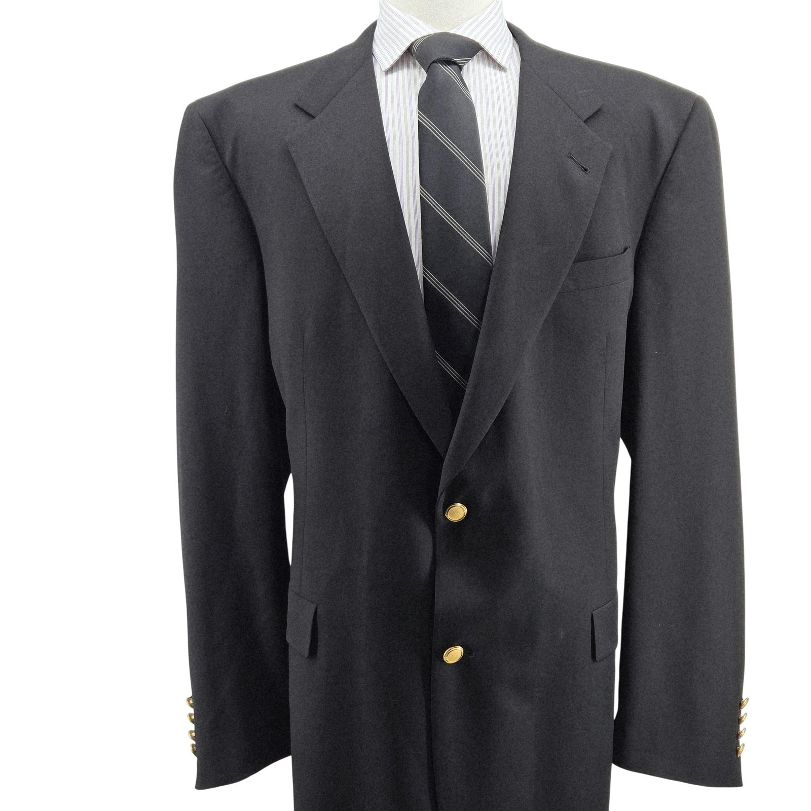 Hart Schaffner Marx Gold Button Blazer Mens 44 Black Wool Single-Breasted